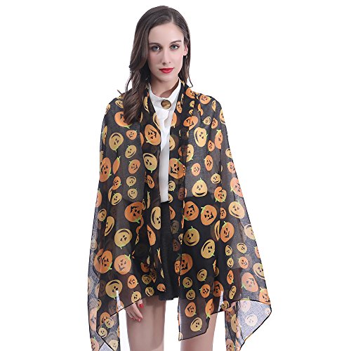 Lina & Lily Halloween Pumpkin Print Women's Scarf Shawl Wrap Lightweight3