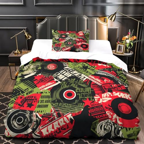 Housse de couette disques vinyles zippée pour un lit simple sans pli