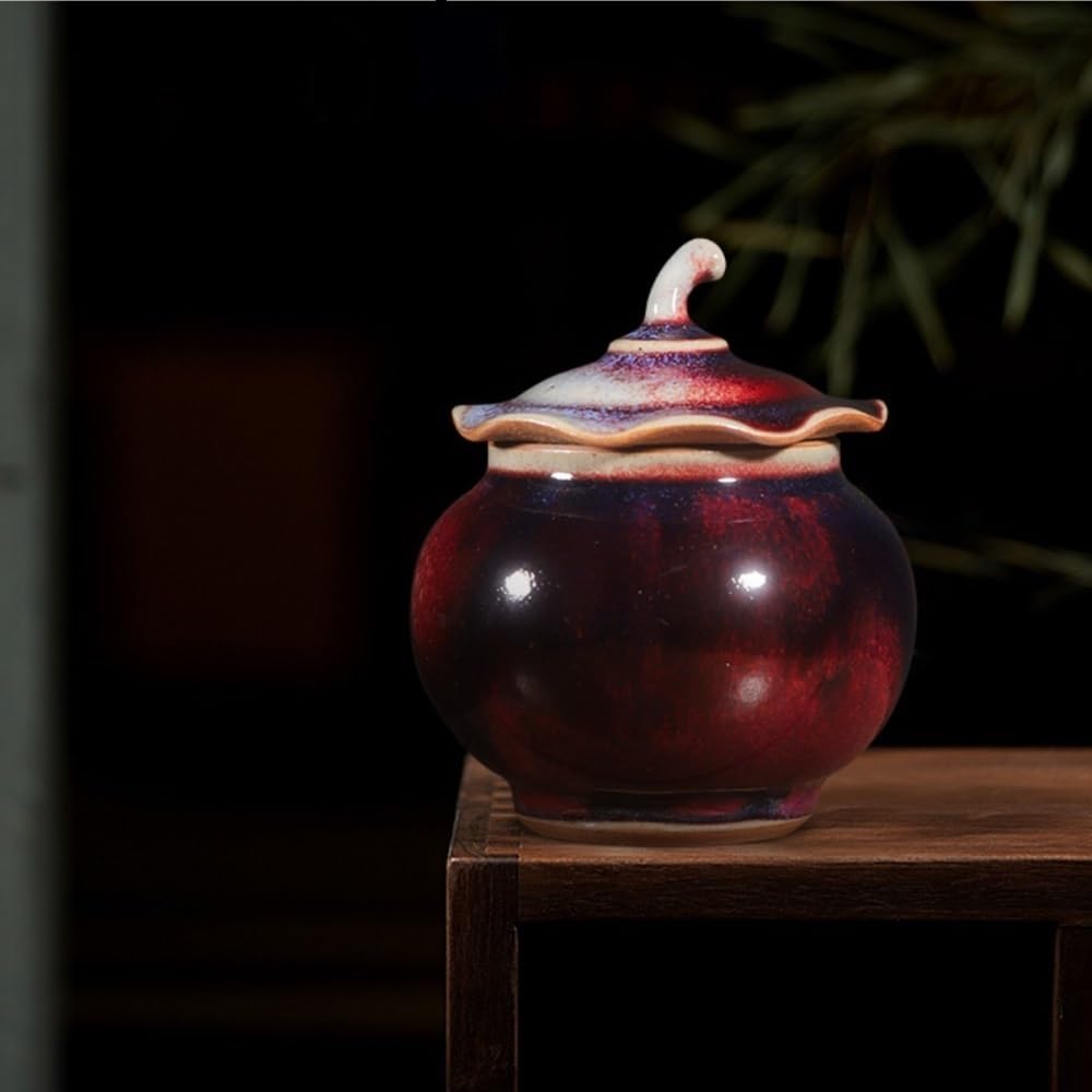 LYGSWDB Teekanister, kreativer handgemachter Großtee-Aufbewahrungsbehälter, Keramik, kleines versiegeltes Glas, Retro-chinesische Handwerkskunst, Ornamente, Teedose