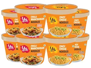 Cup Noodles-4 Zingy Cheese+4 Chilli Manchurian-Saucy Noodles-Combo Pack Of 8-Instant Food-No Preservatives-100% Natural&Veg-Ready To Eat Instant Noodles-1800G,Preservative Free,1800 Grams