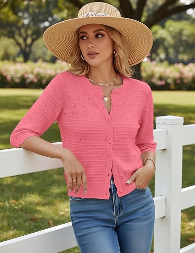 Image of GRACE KARIN Womens 3 /4 Sleeve Cardigan Sweater, Lightweight Cropped Cardigan Trendy, Dressy Casual Crochet Bolero Shrugs