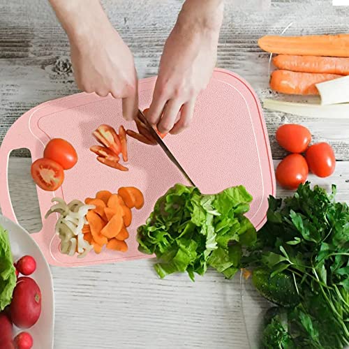 Tabla de cortar rectangular de plástico rosa con mango y ranura miniatura 4