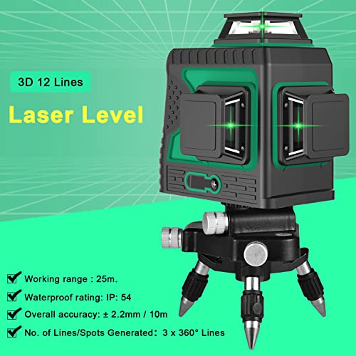 Kreuzlinienlaser 25M, THL&INEW kreuzlinielaser grün selbstnivllierend 3 x 360° Mit magnetischer Wandhalterung, 3D 12 Liien, IP 54 Linienlaser Vertikale und Horizontale Linie (Linienlaser) - Image 4