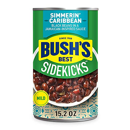 Bush’s Best Simmerin’ Caribbean Black Beans, Source of Plant Based Protein and Fiber, Low Fat, Gluten Free, Jamaican Styled Sauce, 15.2 Ounce (Pack of 12)
