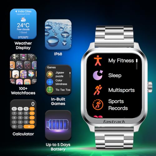 Image of Fastrack Limitless FS2 Classic Smart Watch, 1.83 inch TFT Display, 240 * 284 Pixel Resolution, SingleSync BT Calling, AI Voice Assistant, 100+ Sports Modes & Smartwatch Faces, IP68 (Black)