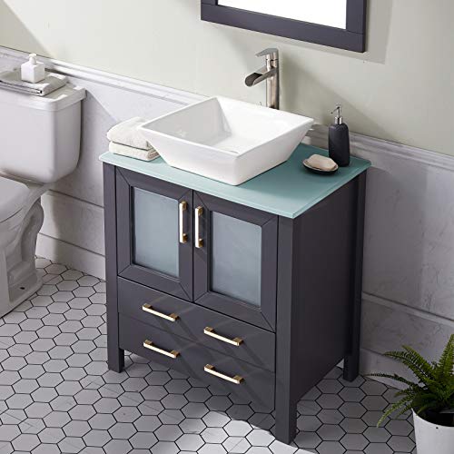 30 Inch Dark Gray Bathroom Vanity Sink Combo,Bath Vanity with Sink Single Bathroom Vanity Cabinet with Ceramic Sink,Modern Bathroom Vanity Set with 1 Shelf 2 Drawers