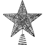 URATOT Glittered Christmas Tree Topper Metal Christmas Treetop Hallow Wire Star Topper for Christmas Home Decoration (8 inches, Black)