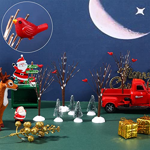Geosar 8 Pieces Christmas Village Trees Set Christmas Village Accessories Decor Bare Branch Miniature Snow Frost Trees Home Table Top Decoration - Thumbnail 4