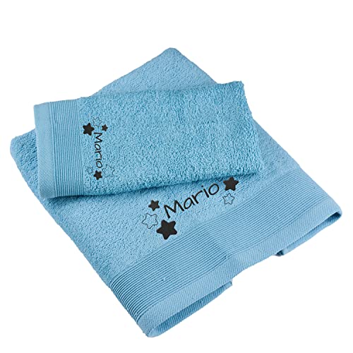 Saquitomagico Juego De Dos Toallas Bordadas Personalizadas Con Tu Nombre.Elige Tu Color Azul Claro Saquitomagico Juego De Dos Toallas Bordadas Personalizadas Con Tu Nombre.Elige Tu Color Azul Claro