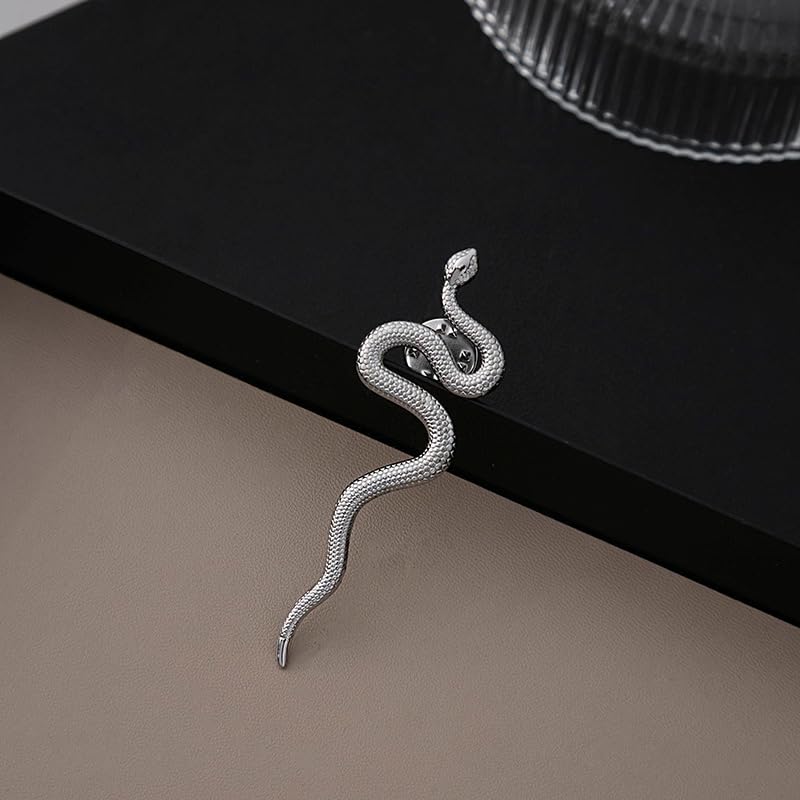 Image of Gothic Snake Brooch Pin - Thriller Animal Serpent Lapel Pin - Metal Punk Bending Creep Cobra Brooch for Women & Men - Suit & Coat Accessory