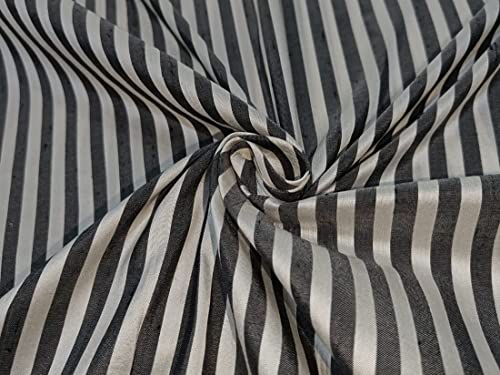 Tissu en soie Dupioni au mètre rayé noir et blanc de 137 cm