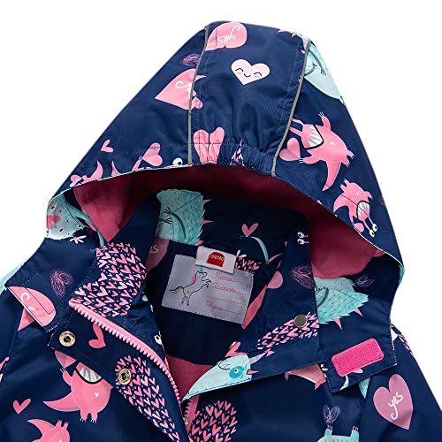 Image of Girls Rain Jacket Kids Hooded Raincoat Windbreaker with Fleece Lining