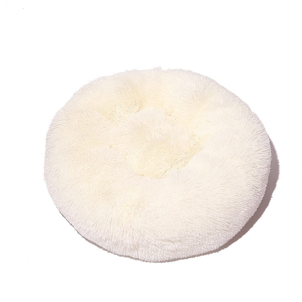 Lukery Dog Cat Donut Bed, Fluffy Plush Puppy Kitten Cuddler Round Bed, Warm and Soft Pet Cosy Anti Anxiety Beds for Small/Medium/Large Dogs (100CM,Cream)