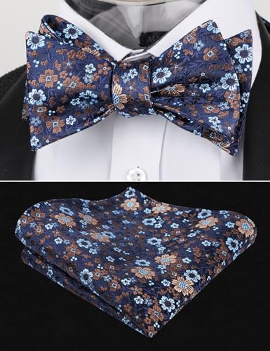 Image of Alizeal Mens 2pcs Floral Self-tied Bow Tie Pocket Square Set | Premium Classic Pocket Square Perfect for Wedding Proms Business