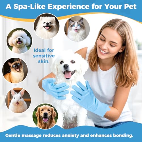 JINHUIYUAN-Pet-Grooming-Gloves-Dog-Washing-Gloves-with-Silicone-Teeth-Dog-Bathing-Shampoo-Brush-Heat-Resistant-Five-Finger-Design-for-Bathing-Massaging-Hair-Removal-Suitable-for-Dogs-and-Cats