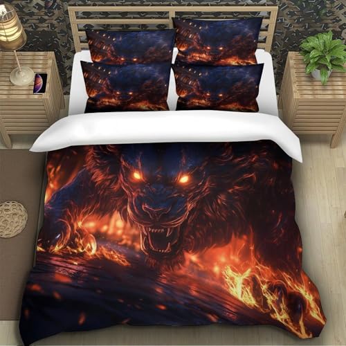 Housse de couette loup flamme 220x240 cm en microfibre - 4