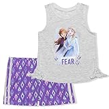 Disney Frozen Girls Sleeveless Top and Shorts Matching Outfit Set, Princess Anna and Elsa Light Gray