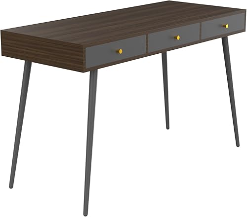 Miniatura 3 de Escritorio moderno de mediados de siglo para el hogar, oficina, estación de trabajo de oficina en casa de 47 pulgadas con 3 cajones, fácil montaje.
