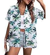 FAYALEQ Womens Summer Hawaiian Shirts Soft Cool Floral Tropical Print T-Shirt Button Down V Neck ...
