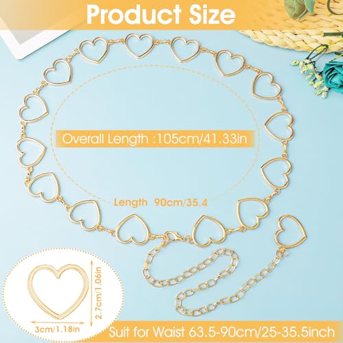 2Pcs Heart-Shape Chain Belts for Women,Adjustable Waist Chain Hollow-Design Body Link Belts Metal Waistband Decorated3