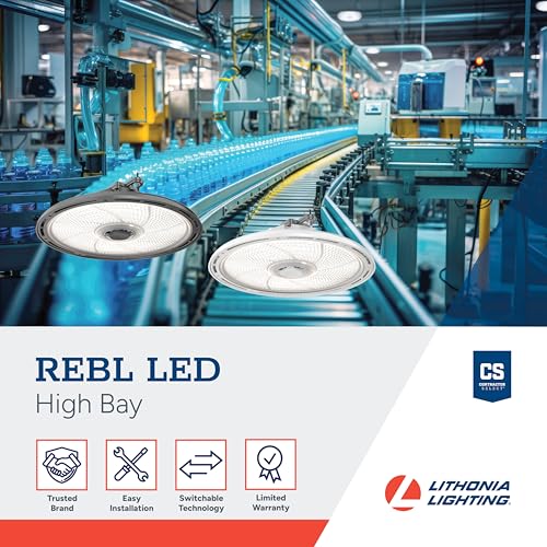 Image of Lithonia Lighting REBL Round High Bay LED Light, 12,000 /15,000 /18,000 Adjustable Lumen Output, 3500K /4000K /5000K Switchable White Color Temperature, Work Light, UVOLT 120-347V, 12.2 inch x 7.5 inch, Bronze