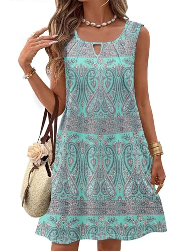 Image of Zeagoo Womens Casual Summer Dresses 2025 Boho Sleeveless Sundresses with Pockets Pleated Beach Floral T Shirt Dresses