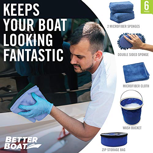 Boat Cleaner And Car Wash Sponges Non Scratch Microfiber Sponge Bucket & Microfiber Wash Cloths Complete Interior Exterior Seats Fiberglass Boat Hull & Car Cleaning Kit Washing & Detailing Supplies #TOP4