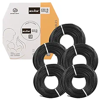 KLICK Copper Wire with Triple Layer PVC Coating & Unilay Bunching, Single Core Unsheathed Flexible Electric Cable for Domestic & Industrial Connections Gold Series (1.5 mm, 90m Long, Black, 5 Pcs)