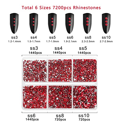 Image of Beadsland 7200pcs Flatback Rhinestones,Red Rhinestone Nail Gems Round Crystal Rhinestones for Crafts,Mixed 6 Sizes with Wax Pencil Kit, SS3-SS10,Siam | Glass Nail Gems, Round Crystal, With Wax Pencil Kit, SS3-SS10, Red