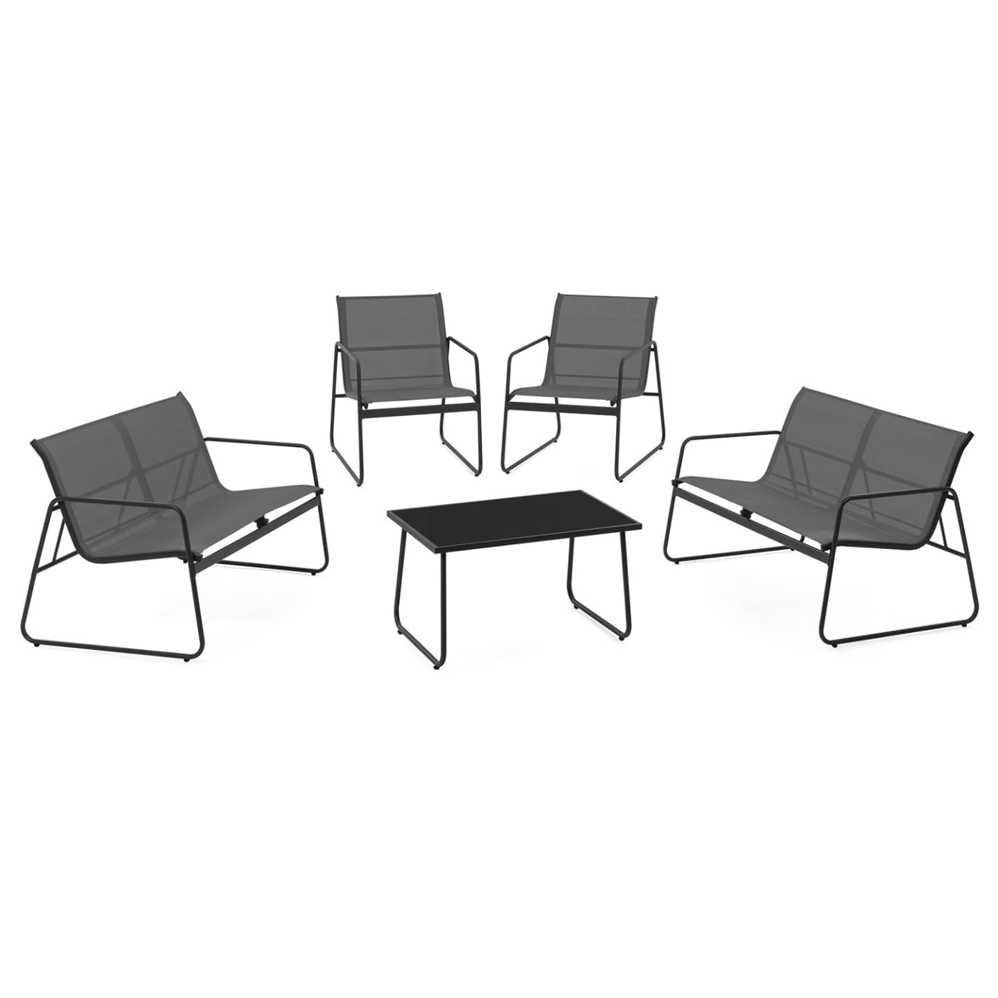 IDMarket - Salon de Jardin Bas Malaga 6 Places avec canapés, fauteuils et Table Gris Anthracite