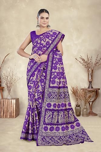 Image of TAMAIRA FASHION Mulmul Pure Cotton Saree For Woman Floral Batik Printed |Office Wear Daily Wear Sarees For Women Without Blouse Piece (Available in 16 Colours)