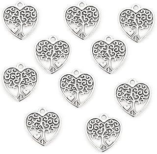 Antique Silver Zinc Alloy Heart Tree of Life Charms 17mm x 18.5mm Pack of 10 - Perfect for Jewellery Making & Unique Gift Idea