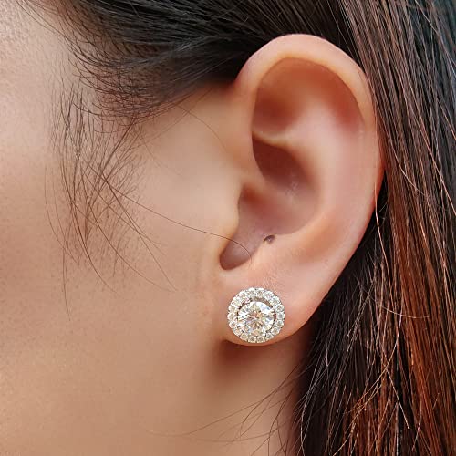 Doveggs 14K Gold Quality Silver 10K White Gold Post 2Ct Center 6.5Mm G-H-I Color Brilliant Round Cut Halo Created Moissanite Stud Earring Push Back Earrings For Women #TOP2