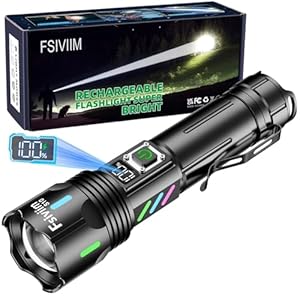 Fsiviim Taschenlampe Led Aufladbar, 500, 000 Lumen Led Taschenlampe Extrem Hell, Taktische Starke Taschenlampen, Zoom Einstellbar, 5 Modi, Geeignet Für Camping