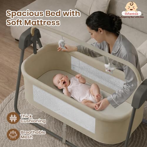 Image of Infantso Premium Electric Baby Cradle Swing - Bluetooth & Remote Control Palna Jhula with Custom Swing Time, Adjustable 5-Speeds, Automatic Swing Cradle for 0-12 Months, Soft Mattress