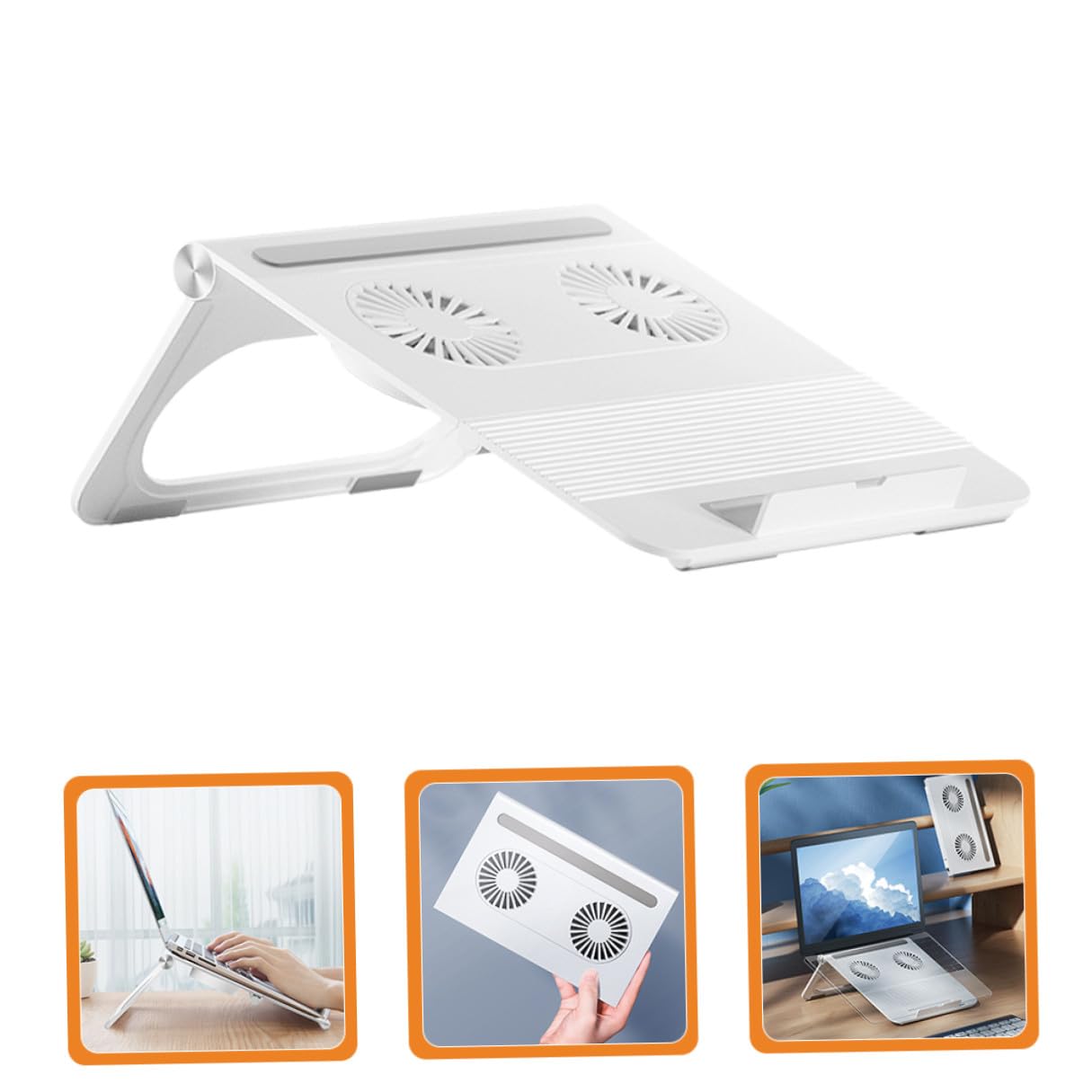 SEWACC Soporte para Portátil Material ABS y Silicona Ventiladores Duales 3800 por Minuto y Estructura Triangular Estable, Refrigeración Fuerte Blanco para Laptop y Notebook