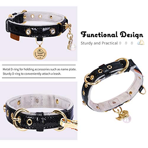 Image of Cat Collar, Dog Collar, [Bling Rhinestones] PU Leather Adjustable Pet Collar with Luxury Pendant for Big Cat and Small to Medium Dog Small Black
