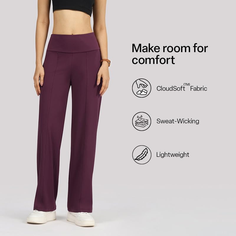 Image of BlissClub Women's Wide Leg Fit High Rise Ultimate Wide Leg High Waist Stretchable Formal Trousers with 2 Pockets