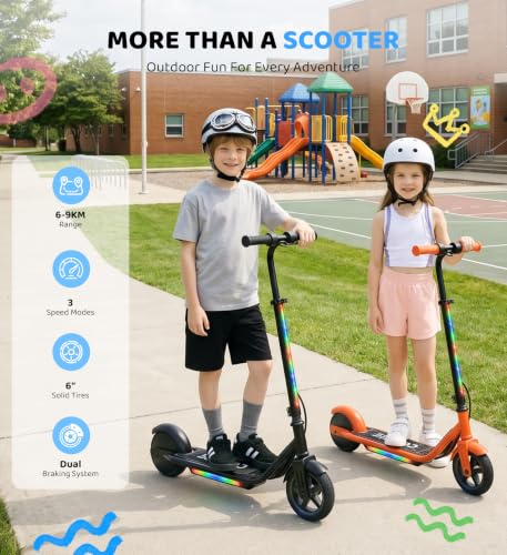 Image of Electric Scooter for Kids Ages 6-12, 150W Motor,10 Mph Max Speed, LED Display, K2-2 Speeds (6 /10 MPH), K2 Pro /K6-3 Speeds, Magnetic Charging, Colorful Light, Dual Brake Scooter for Girls Boys