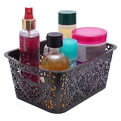 Image of Cutting Edge Essentials Plastic Storage Baskets /Shelf /Turkish Rack without Lid - Set of 2 for Fruit Vegetable Bathroom Stationary Home Basket with Handle (Brown, Small)