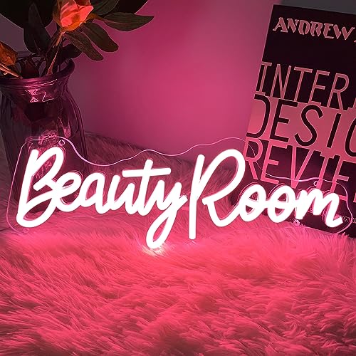 Image of Beauty Room Neon Sign For Spa Beauty Room Nail Brows Lashed Salon Studio LED Wall Art Decor For Business Stores Logo Barber Shops Led Word Indoor Custom Neon Lights 5V USB Powered Pink 40x14.4cm