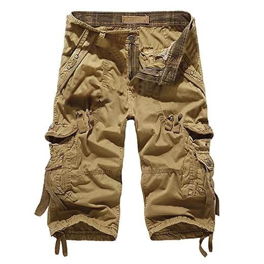 Susenstone Shorts Cargo Homme 3/4 Longue Bermudas Pantalons Courts Rétro Baggy Pantacourt Casual Combat Pantalon Court Militaire Outdoor Multi Poches Pantacourt De Plage Travail Vacances