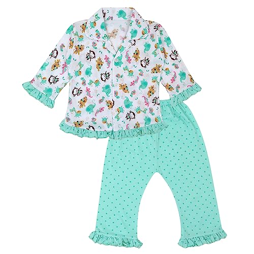 Image of superminis Baby Girls Hosiery Printed ' Animal Print Full Sleeves Night Suit with Frill On T Shirt and Pyjama