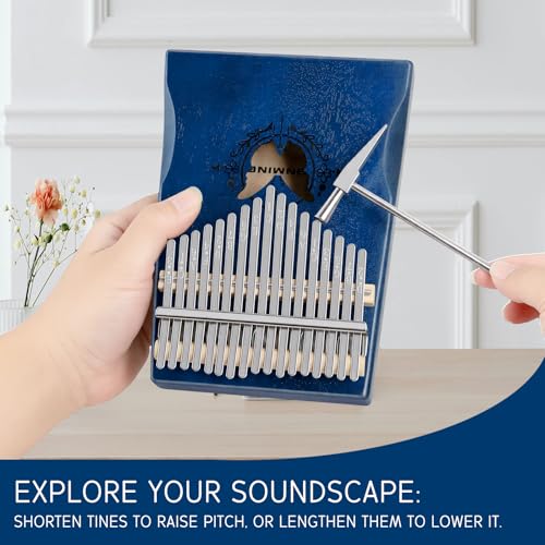 Image of RANMING 17 Key Kalimba Thumb Piano Solid Wood Mahogany Kalimba with Tuning Hammer & Study Guide Portable Mbira for Adults Unique Gift for Music Lover Blue