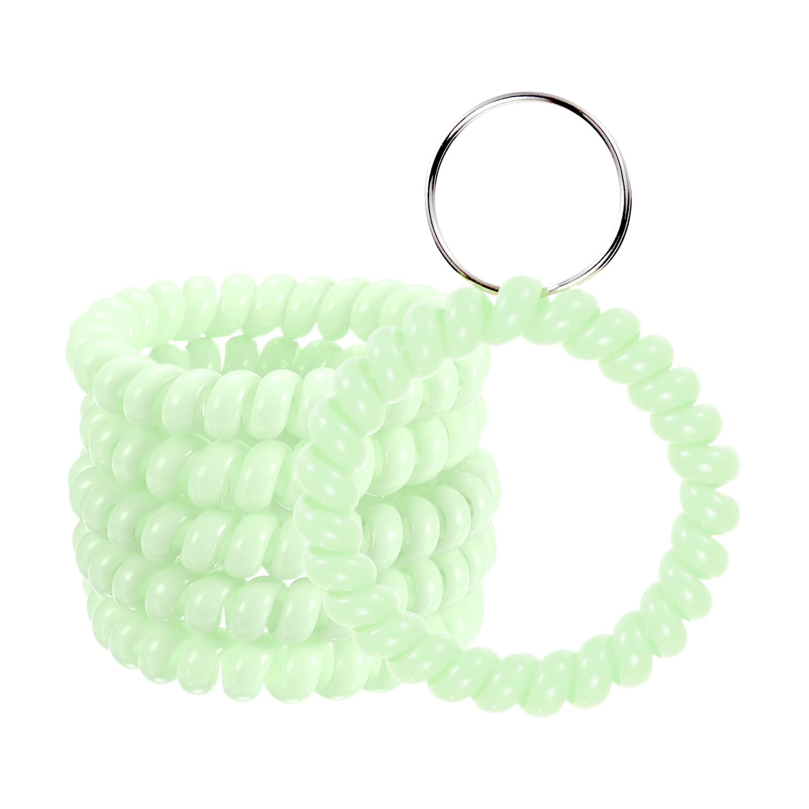 M METERXITY 6-Pack Wrist Coil Keychain Wristlet, 2 Inch Plastic Spiral Spring Flexible Stretchable Wristband with Steel Key Ring for Outdoor Sports/Pool/Gym, Key Bracelet Holder [Green]