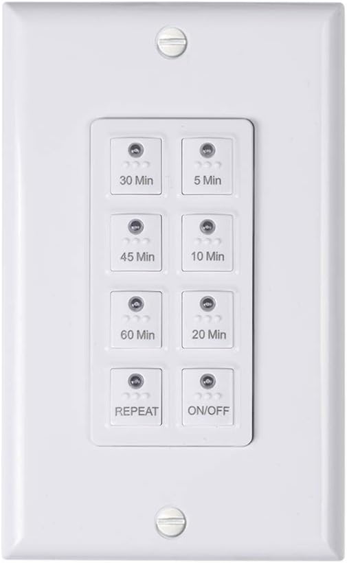 🔥 BN-LINK Countdown Digital in-Wall Timer Switch with Push Button 5-10-20-30-45-60mins, for Bathroom Fan ,in-Wall Light Timer, Neutral Required, Free Plate, White
