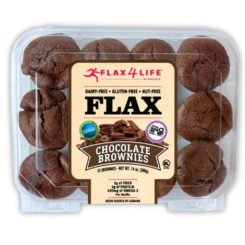 Flax4Life Chocolate Brownies - Gluten-Free, Dairy-Free, Nut-Free, Soy-Free, Kosher - Made with Flaxseed for Fiber, Omega-3, and Protein - 12 ct Brownies Per Pack (Pack of 6)