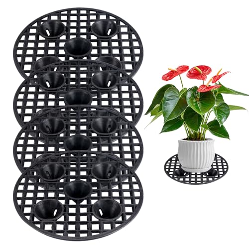 4 Piezas Elevadores de Macetas a Nivel de Planta, 20 cm Almohadillas Malla Plantas Maceta Soporte, Soporte Redondo para Macetas de Plástico, para Interior y Exterior, Jardín, Cubierta (Negro)