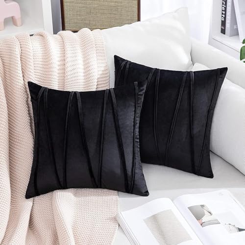 Image of Khooti Velvet Striped Cushion Cover Pack of 1-16 inchX16 inch /41X41 Cm | Black | Soft Pillow Covers Cushion Case for Sofa Bedroom Living Room Chair Car, Cushion Cover with Zig Zag Pattern