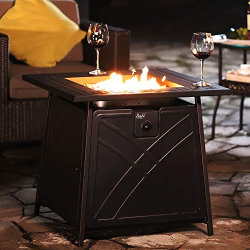 BALI OUTDOORS Firepit Gas Fireplace 28\" Square Gas Fire Pit Table 50,000BTU Propane Fire Pits, Black